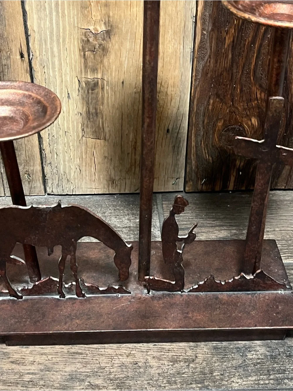 Rustic Metal Nativity Candle Holder - Brown